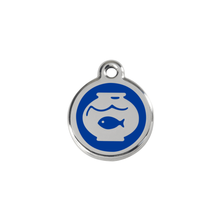 Vue avant - Médaille personnalisée pour chien/chat Red Dingo Émail/Acier inoxydable - Motif Bocal Poissons Bleu foncé - Taille S