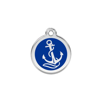 Vue avant - Médaille personnalisée pour chien/chat Red Dingo ancre bleu foncé - Taille S - 01-AN-DB-SM