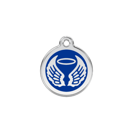 Vue avant - Médaille personnalisable pour chien/chat Red Dingo Émail/Acier inoxydable Ailes d'anges Bleu foncé 20.00mm