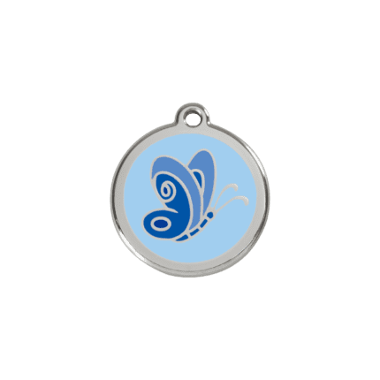 Vue avant - Médaille personnalisée pour chien/chat Red Dingo Émail et acier inoxydable Papillon Bleu clair S 20.00 7G