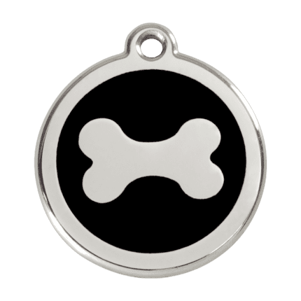 Vue avant - Médaille personnalisable Red Dingo Émail et acier inoxydable - Os noir - Taille L