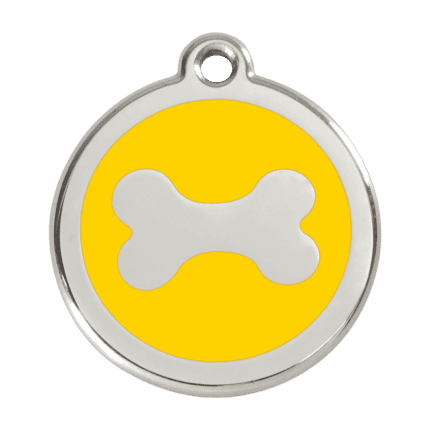 Vue avant - Médaille personnalisée pour chien en acier inoxydable jaune Red Dingo - Taille L - Os - 01-BN-YE-LG