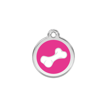 Vue avant - Médaille personnalisée pour chien/chat Red Dingo Émail/Acier inoxydable Os Rose vif S 20.00mm