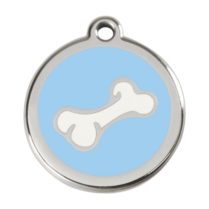 Vue avant - Médaille personnalisable pour chien en émail et acier inoxydable - Os bleu clair - Red Dingo
