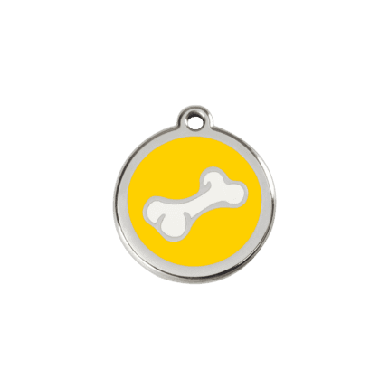 Vue avant - Médaille personnalisée pour chien/chat Red Dingo Os jaune émail/acier inoxydable 20mm - 01-BO-YE-SM
