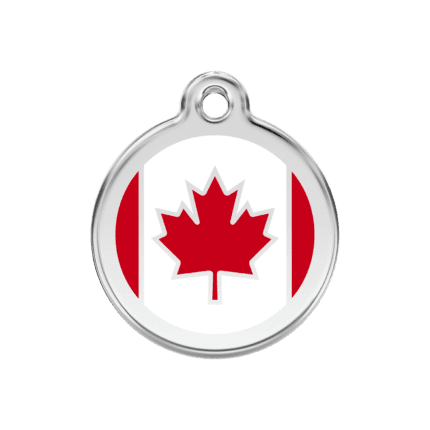 Vue avant - Médaille personnalisée pour chien ou chat - Red Dingo - Drapeau canadien - Rouge - Taille M