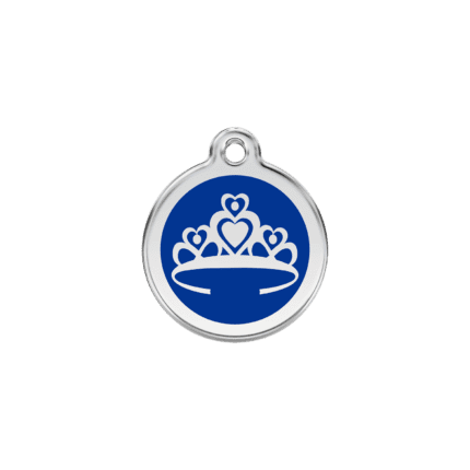 Vue avant - Médaille personnalisée pour chat ou petit chien - Red Dingo Couronne Bleu foncé 20mm