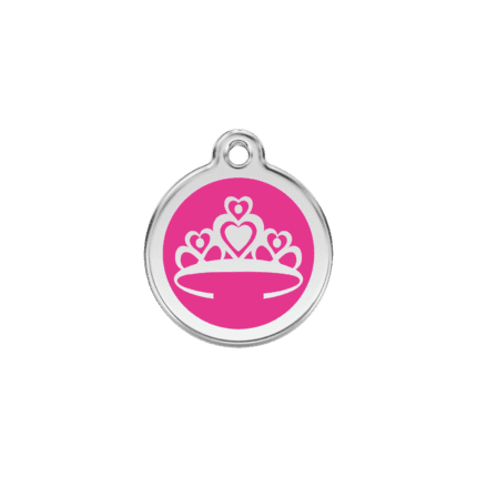 Vue avant - Médaille personnalisée pour chien/chat Red Dingo Couronne Rose vif - Taille S