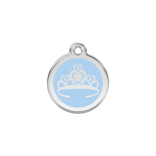 Vue avant - Médaille personnalisée pour chien/chat Red Dingo Émail/Acier inoxydable Couronne Bleu clair S 20.00 7G - Référence : 01-CR-LB-SM
