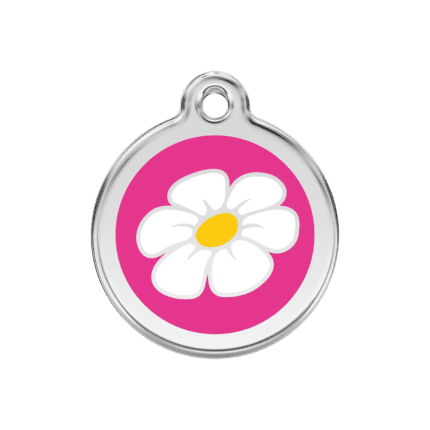 Vue avant - Médaille personnalisée pour chien Red Dingo Marguerite rose vif - Taille M 30.00mm
