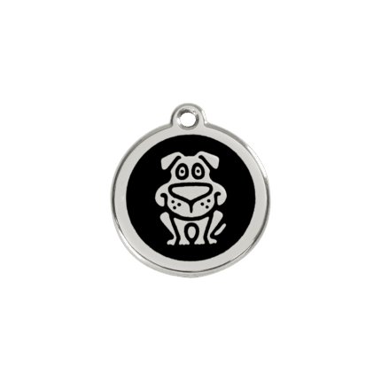 Vue avant - Médaille personnalisée pour chien ou chat - Red Dingo Émail et acier inoxydable - Motif Chien - Noir - Taille S