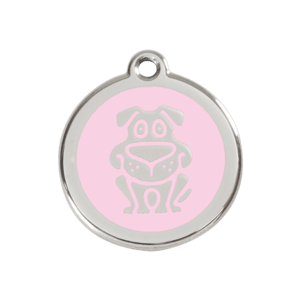 Vue avant - Médaille personnalisée pour chien en acier inoxydable rose Red Dingo 30mm - 01-DG-PK-ME