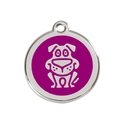 Vue avant - Médaille personnalisée pour chien Red Dingo en émail et acier inoxydable violet - Taille M