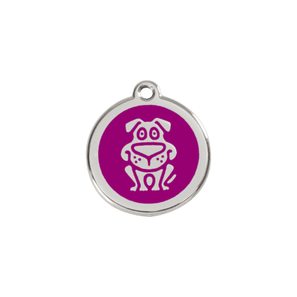Vue avant - Médaille personnalisée pour chien ou chat - Red Dingo Émail et acier inoxydable - Motif chien - Violet - Taille S
