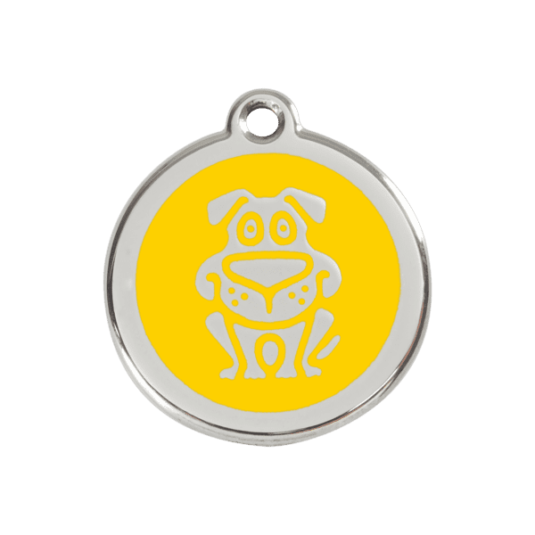 Vue avant - Médaille personnalisable pour chien en émail jaune Red Dingo - Taille M - 01-DG-YE-ME