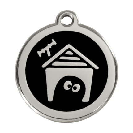 Vue avant - Médaille personnalisable pour chien en émail et acier inoxydable Red Dingo - Design Niche - Noir - Taille L