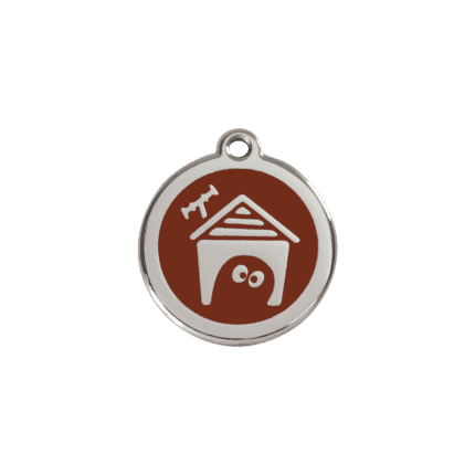 Vue avant - Médaille personnalisée pour chien/chat Red Dingo en émail et acier inoxydable - Motif Niche - Brun - Taille S
