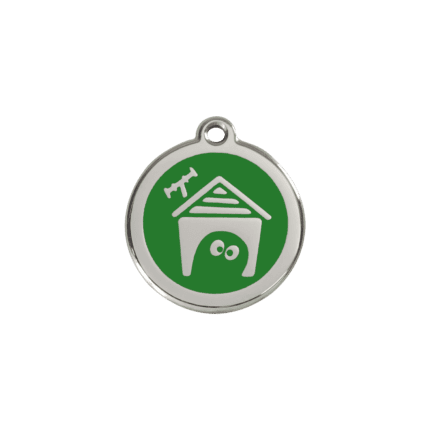 Vue avant - Médaille personnalisée pour chien/chat Red Dingo émail/acier inoxydable - Motif Niche - Vert - Taille S