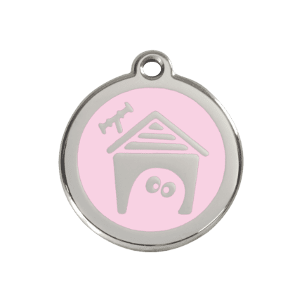 Vue avant - Médaille personnalisée pour chien Red Dingo rose en émail et acier inoxydable - Taille M - Référence 01-DH-PK-ME