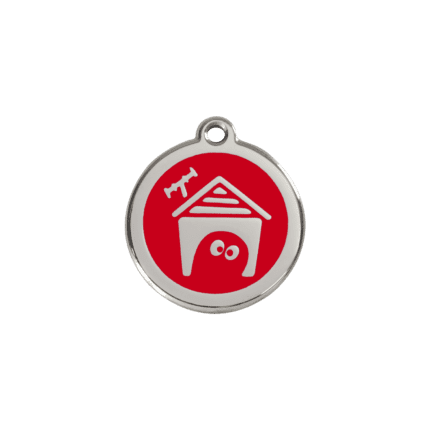 Vue avant - Médaille personnalisée pour chien/chat Red Dingo Émail/Acier inoxydable - Motif Niche - Rouge - Taille S