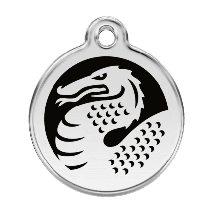 Vue avant - "Médaille personnalisée pour chien en émail et acier inoxydable avec motif de dragon noir - Red Dingo 01-DN-BB-LG"
