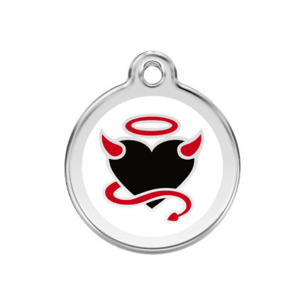 Vue avant - Médaille personnalisable pour chien Red Dingo Émail et acier inoxydable Diable Blanc M - 01-DV-WT-ME