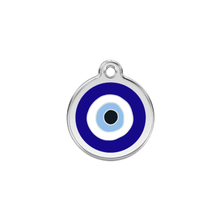 Vue avant - Médaille personnalisée pour chien/chat Red Dingo Émail/Acier inoxydable - Motif Mauvais œil - Bleu foncé - Taille S