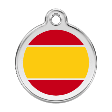 Vue avant - Médaille personnalisée pour chien Red Dingo Émail/Acier Jaune Drapeau Espagnol 38mm - Marque Red Dingo