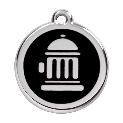 Vue avant - Médaille personnalisée pour chien Red Dingo Émail et acier inoxydable - Bouche d'incendie noir - Taille L