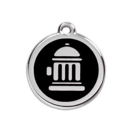 Vue avant - Médaille personnalisée pour chien Red Dingo Émail et acier inoxydable - Bouche d'incendie - Noir - Taille M