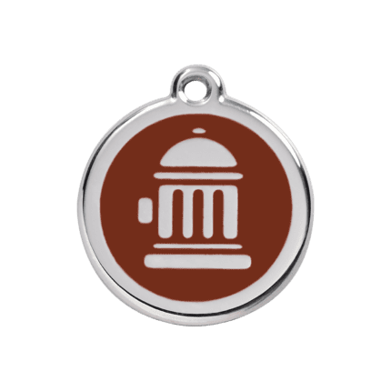 Vue avant - Médaille personnalisée pour chien Red Dingo Émail et acier inoxydable - Bouche d'incendie brun - Taille M