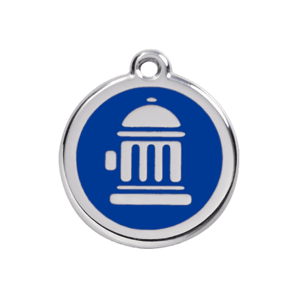 Vue avant - Médaille personnalisée pour chien ou chat - Red Dingo - Bouche d'incendie - Bleu foncé - Taille M