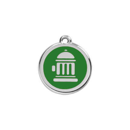 Vue avant - Médaille personnalisée pour chien/chat Red Dingo Émail et acier inoxydable - Bouche d'incendie vert - Taille S