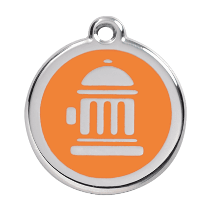 Vue avant - Médaille personnalisée pour chien Red Dingo Émail et acier inoxydable Orange Bouche d'incendie - Taille L