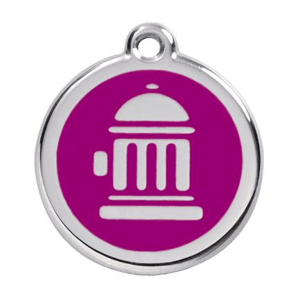 Vue avant - Médaille personnalisée pour chien Red Dingo Émail et acier inoxydable Bouche d'incendie Violet - Taille L