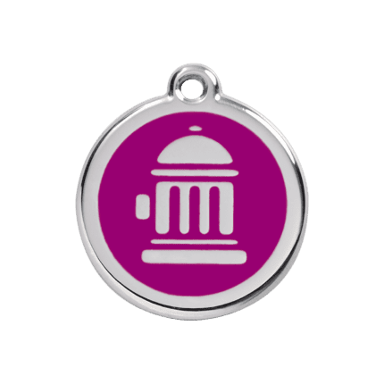 Vue avant - Médaille personnalisable pour chien Red Dingo Émail et acier inoxydable Bouche d'incendie Violet 30.00mm