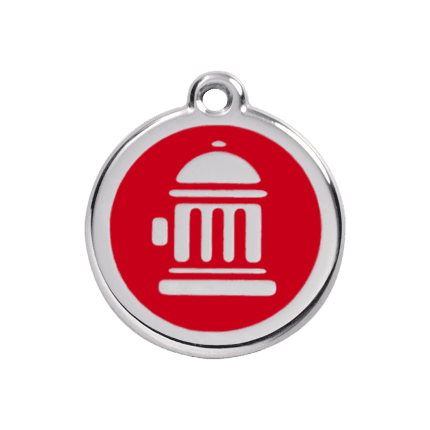 Vue avant - Médaille personnalisée pour chien Red Dingo Émail et acier inoxydable - Bouche d'incendie - Rouge - Taille M