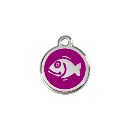 Vue avant - Médaille personnalisée pour chien/chat Red Dingo Émail/Acier Inoxydable Poisson Violet S 20.00 7G - Référence : 01-FI-PU-SM