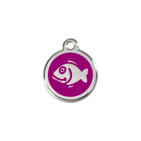 Vue avant - Médaille personnalisée pour chien/chat Red Dingo Émail/Acier Inoxydable Poisson Violet S 20.00 7G - Référence : 01-FI-PU-SM