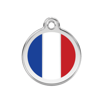 Vue avant - Médaille personnalisée pour chien/chat Red Dingo 30mm Drapeau français Blanc