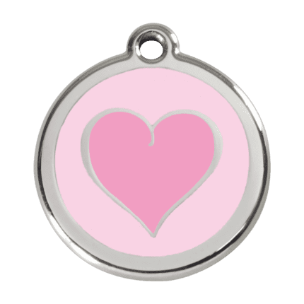 Vue avant - Médaille personnalisée pour chien Red Dingo Émail et acier inoxydable - Motif coeur rose - Taille L
