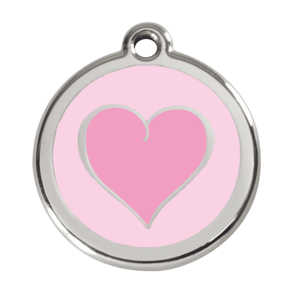 Vue avant - Médaille personnalisée pour chien Red Dingo Émail et acier inoxydable - Motif coeur rose - Taille L