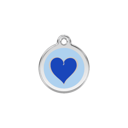 Vue avant - Médaille personnalisée pour chien/chat Red Dingo Coeur Marine Bleu foncé 20mm
