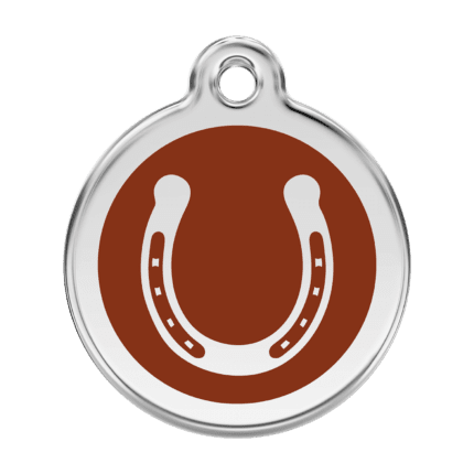 Vue avant - Médaille personnalisable pour chien Red Dingo Émail et acier inoxydable Fer à cheval Brun 38.00mm