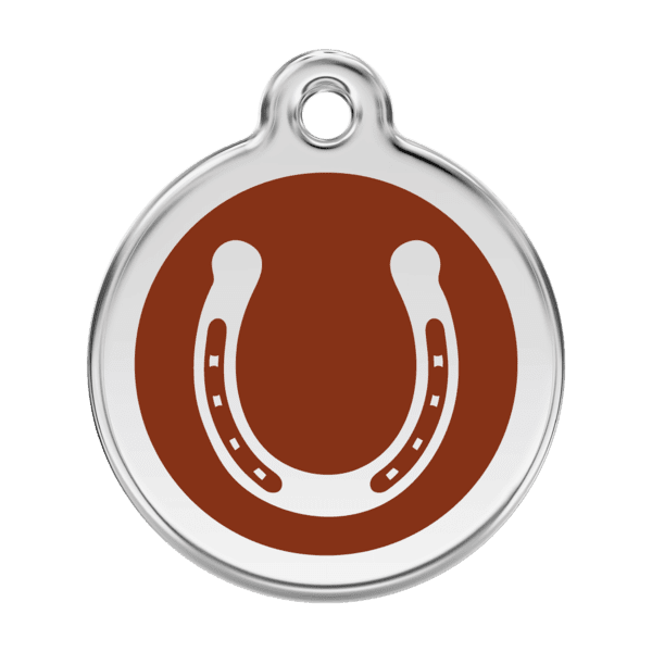 Vue avant - Médaille personnalisable pour chien Red Dingo Émail et acier inoxydable Fer à cheval Brun 38.00mm
