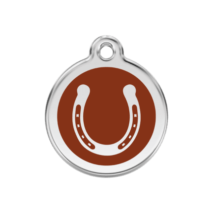 Vue avant - Médaille personnalisée pour chien Red Dingo Émail et acier inoxydable Fer à cheval Brun 30.00mm