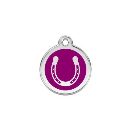 Vue avant - Médaille personnalisable pour chien/chat Red Dingo Émail/Acier inoxydable Fer à cheval Violet S 20.00 7G