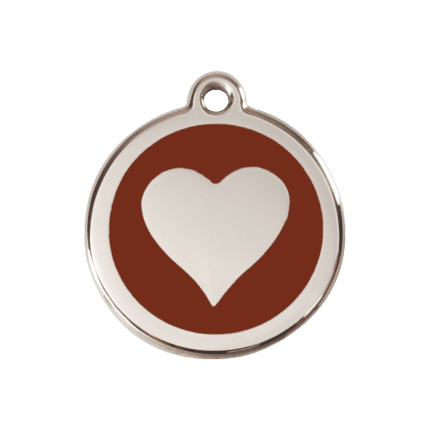 Vue avant - Médaille personnalisable Red Dingo cœur brun en émail et acier inoxydable - Taille M - 01-HT-BR-ME