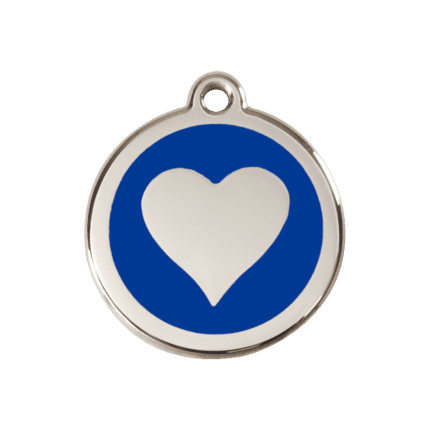 Vue avant - Médaille personnalisée Red Dingo cœur bleu foncé - Taille M pour chien - Réf : 01-HT-DB-ME
