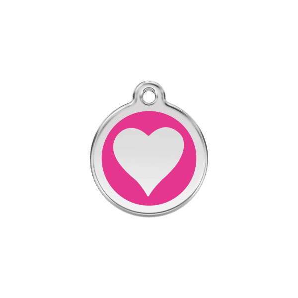 Vue avant - Médaille personnalisée pour chien/chat Red Dingo cœur rose vif - Taille S - 20.00mm